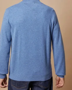 Pull 100% Cachemire 4 fils John col camionneur bleu denim clair/gris-Oscar et Louise Clearance