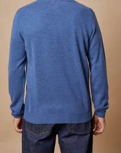 Pull 100% Cachemire 4 fils John col camionneur bleu denim foncé/gris-Oscar et Louise Outlet