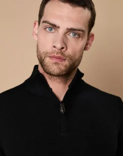 Homme Oscar et Louise Pulls^Pull 100% Cachemire 4 fils John col camionneur noir/gris