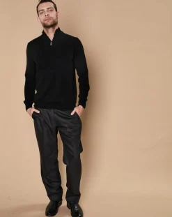 Homme Oscar et Louise Pulls^Pull 100% Cachemire 4 fils John col camionneur noir/gris