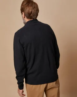 Homme Oscar et Louise Pulls^Pull 100% Cachemire 4 fils John col camionneur noir/gris