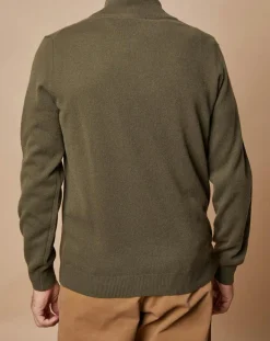 Homme Oscar et Louise Pulls^Pull 100% Cachemire 4 fils John col camionneur kaki/orange