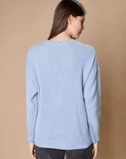 Pull 100% Cachemire 4 fils Ophélie col rond bleu clair-Oscar et Louise Hot