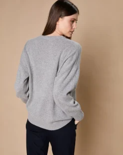 Femme Oscar et Louise Pulls^Pull 100% Cachemire 4 fils Ophélie col rond gris chiné foncé