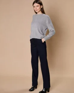 Femme Oscar et Louise Pulls^Pull 100% Cachemire 4 fils Ophélie col rond gris chiné foncé