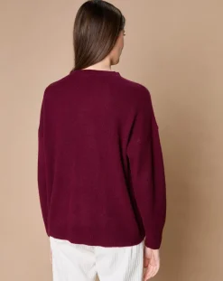 Femme Oscar et Louise Pulls^Pull 100% Cachemire 4 fils Ophélie col rond bordeaux