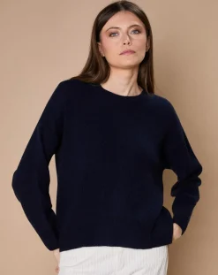 Femme Oscar et Louise Pulls^Pull 100% Cachemire 4 fils Ophélie col rond bleu marine