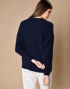 Femme Oscar et Louise Pulls^Pull 100% Cachemire 4 fils Ophélie col rond bleu marine