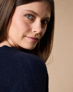 Femme Oscar et Louise Pulls^Pull 100% Cachemire 4 fils Ophélie col rond bleu marine