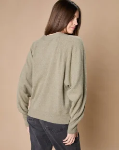 Pull 100% Cachemire 4 fils Romy col V profond kaki clair-Oscar et Louise Best
