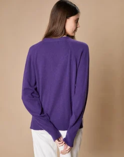 Femme Oscar et Louise Pulls^Pull 100% Cachemire 4 fils Romy col V profond violine