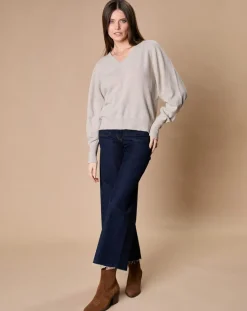 Pull 100% Cachemire 4 fils Romy col V profond écru chiné-Oscar et Louise Discount