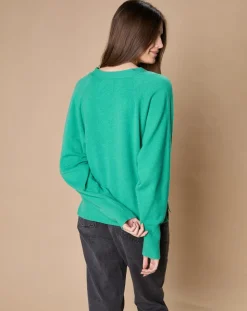 Femme Oscar et Louise Pulls^Pull 100% Cachemire 4 fils Romy col V profond chlorophylle