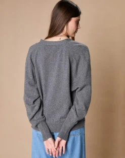 Pull 100% Cachemire 4 fils Romy col V profond anthracite-Oscar et Louise Hot