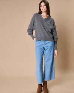 Pull 100% Cachemire 4 fils Romy col V profond anthracite-Oscar et Louise Hot