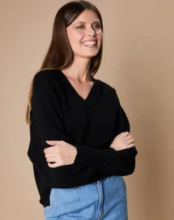 Pull 100% Cachemire 4 fils Romy col V profond noir-Oscar et Louise Best