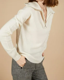 Femme Cashmere Tribu Pulls^Pull 100% Cachemire Audrey col zippé écru