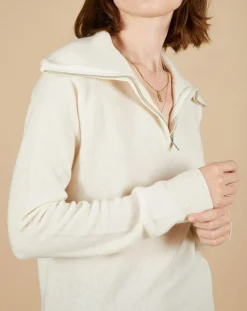 Femme Cashmere Tribu Pulls^Pull 100% Cachemire Audrey col zippé écru