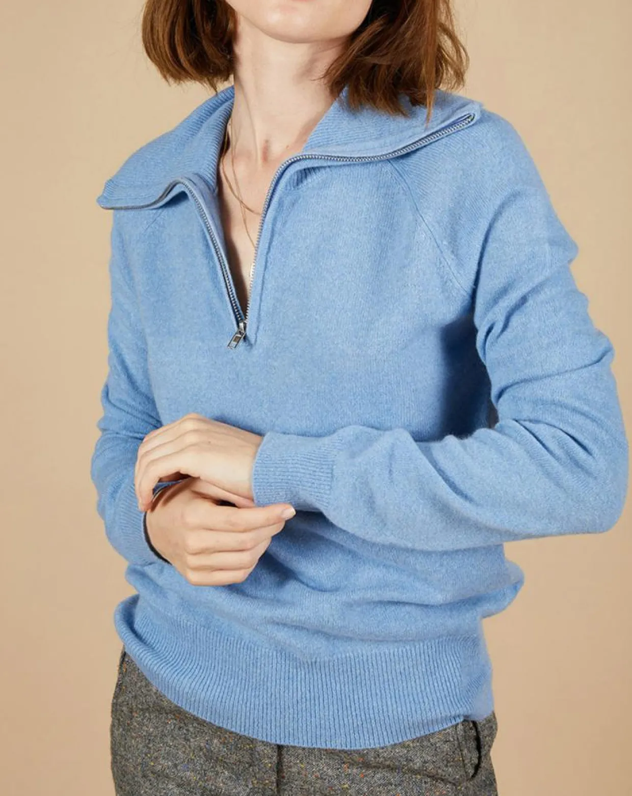 Femme Cashmere Tribu Pulls^Pull 100% Cachemire Audrey col zippé topaze