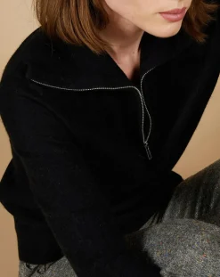 Pull 100% Cachemire Audrey col zippé noir-Cashmere Tribu Best