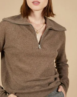 Femme Cashmere Tribu Pulls^Pull 100% Cachemire Audrey col zippé marron