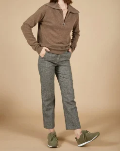 Femme Cashmere Tribu Pulls^Pull 100% Cachemire Audrey col zippé marron