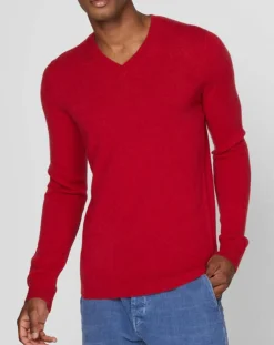 Homme Galeries Lafayette Pulls^Pull 100% Cachemire Bachve col V rouge