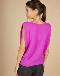 Pull 100% Cachemire Bella épaulettes violet fluo-Cashmere Tribu Online