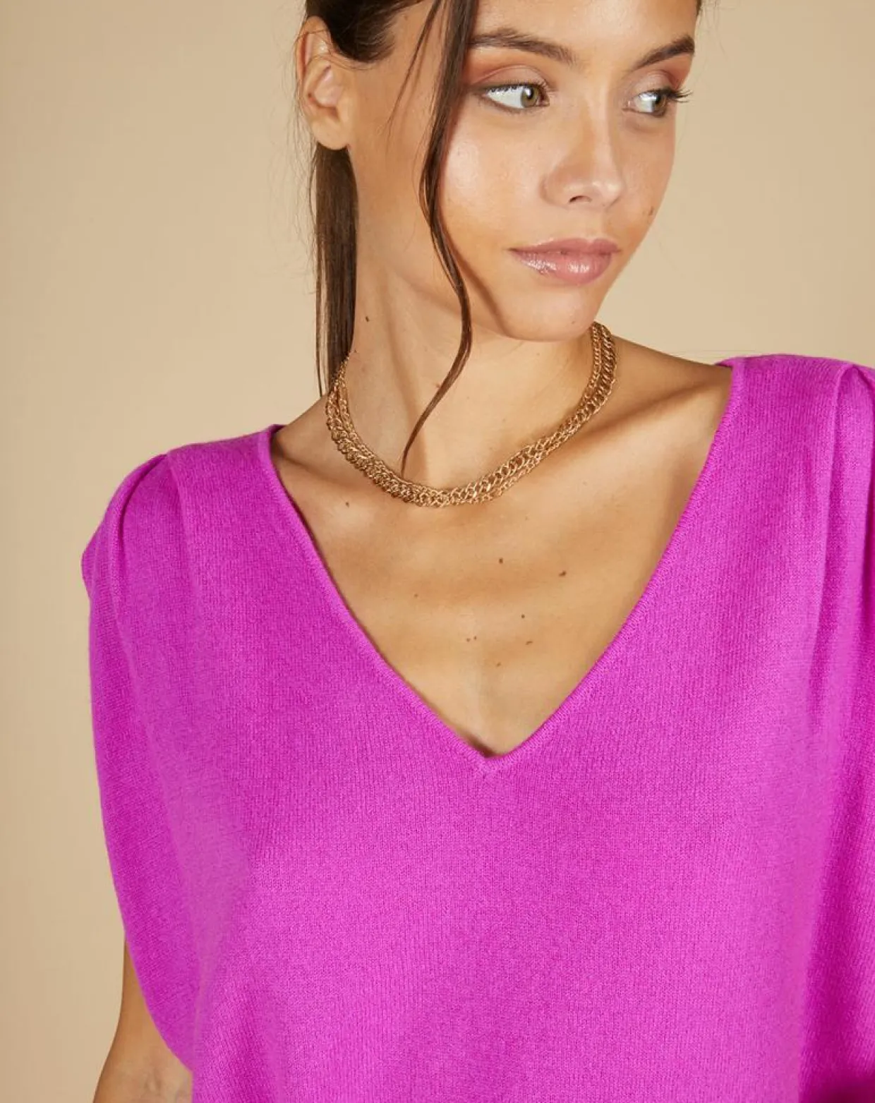 Pull 100% Cachemire Bella épaulettes violet fluo-Cashmere Tribu Online