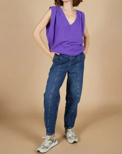 Pull 100% Cachemire Bella épaulettes violet-Cashmere Tribu Outlet
