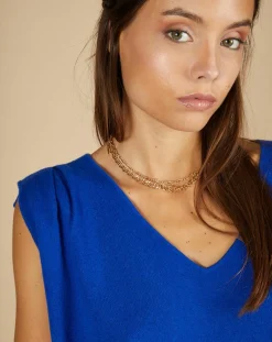 Pull 100% Cachemire Bella épaulettes bleu électrique-Cashmere Tribu Outlet