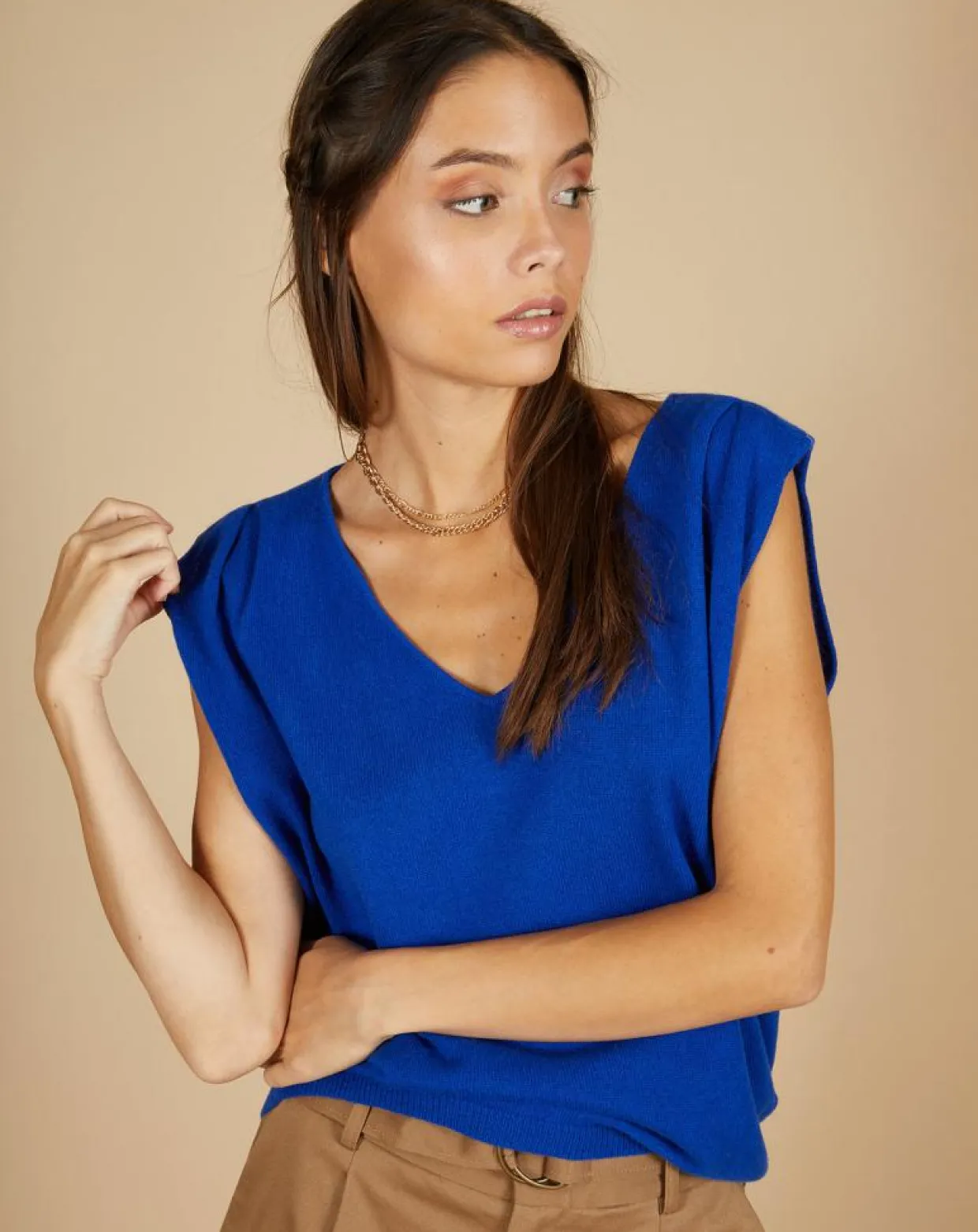 Pull 100% Cachemire Bella épaulettes bleu électrique-Cashmere Tribu Outlet