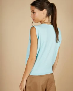 Pull 100% Cachemire Bella épaulettes bleu océan-Cashmere Tribu New