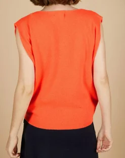 Femme Cashmere Tribu Pulls^Pull 100% Cachemire Bella épaulettes corail fluo