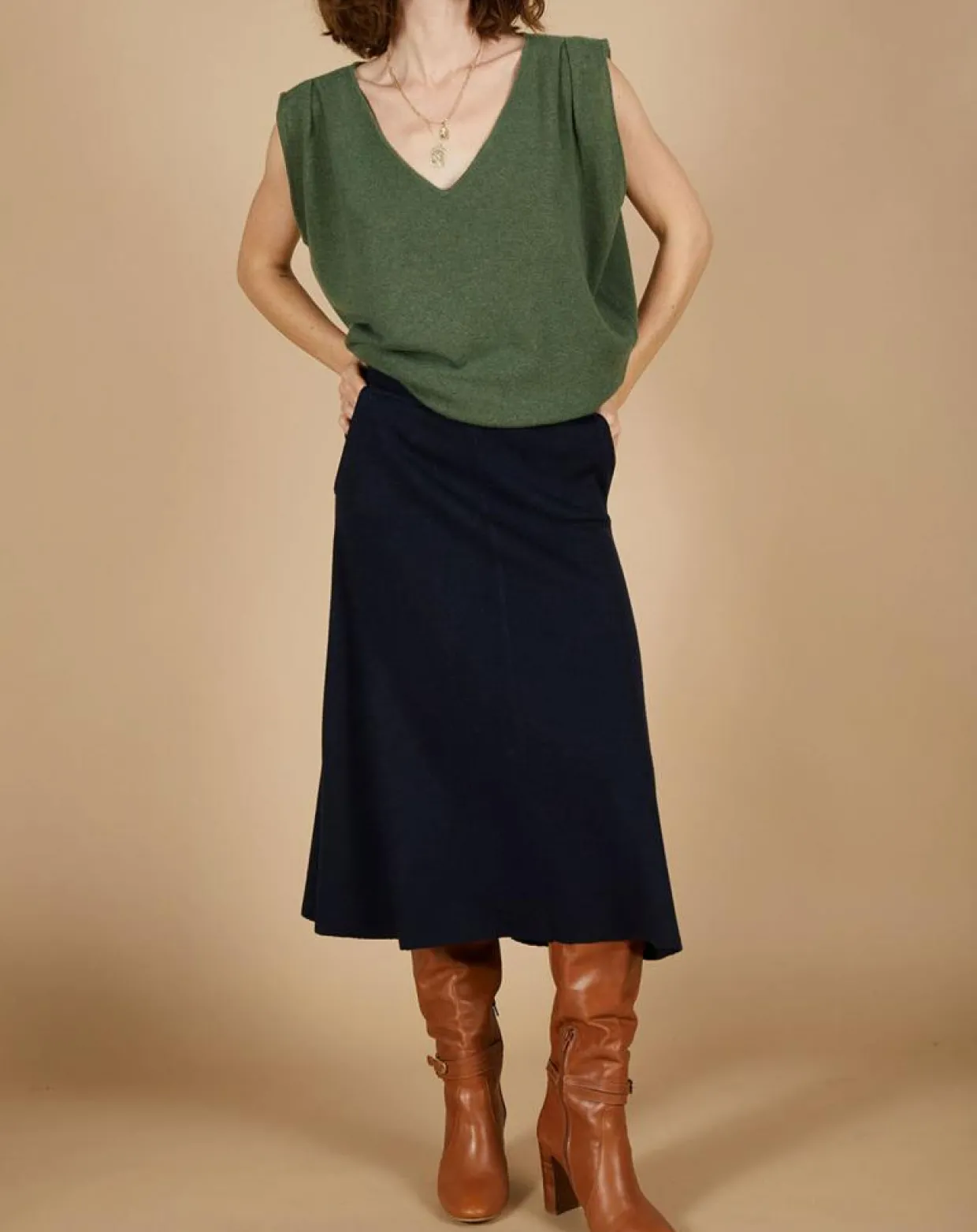 Femme Cashmere Tribu Pulls^Pull 100% Cachemire Bella épaulettes kaki