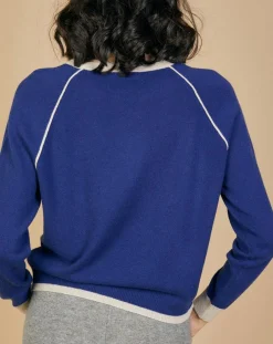 Femme Cashmere Tribu Pulls^Pull 100% Cachemire Bertha col rond manches raglan bicolore nautique/greige