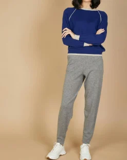 Femme Cashmere Tribu Pulls^Pull 100% Cachemire Bertha col rond manches raglan bicolore nautique/greige