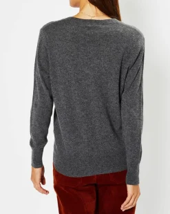 Pull 100% Cachemire Chou col V gris foncé-Galeries Lafayette Clearance