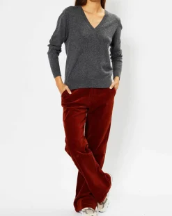 Pull 100% Cachemire Chou col V gris foncé-Galeries Lafayette Clearance