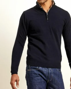Pull 100% Cachemire col camionneur Bombay bleu marine/biarritz-Uverny Outlet