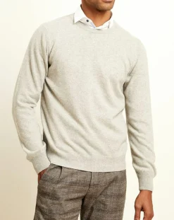 Pull 100% Cachemire col col rond gris chiné-Uverny Discount