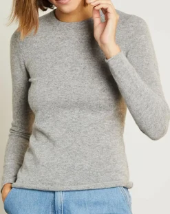 Femme Miss Cashmere Pulls^Pull 100% Cachemire col ras du cou Xena gris chiné clair