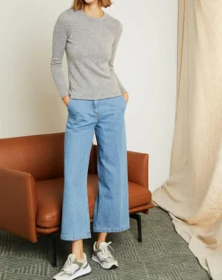 Femme Miss Cashmere Pulls^Pull 100% Cachemire col ras du cou Xena gris chiné clair