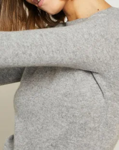 Femme Miss Cashmere Pulls^Pull 100% Cachemire col ras du cou Xena gris chiné clair