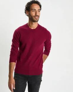 Homme Galeries Lafayette Pulls^Pull 100% Cachemire col Rdc Uni Nachron rouge foncé
