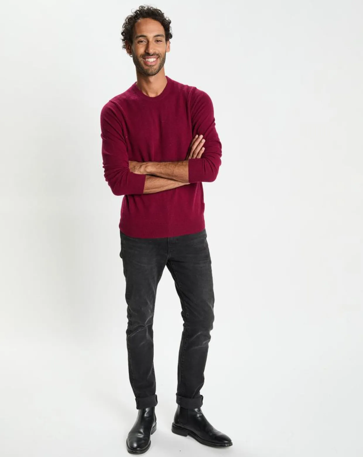 Homme Galeries Lafayette Pulls^Pull 100% Cachemire col Rdc Uni Nachron rouge foncé