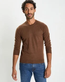 Homme Galeries Lafayette Pulls^Pull 100% Cachemire col Rdc Uni Nachron marron