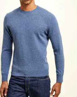 Pull 100% Cachemire col rond London bleu denim-Uverny Hot