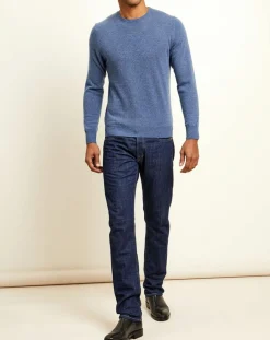 Pull 100% Cachemire col rond London bleu denim-Uverny Hot