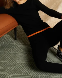 Femme Miss Cashmere Pulls^Pull 100% Cachemire col rond bicolore noir/orange